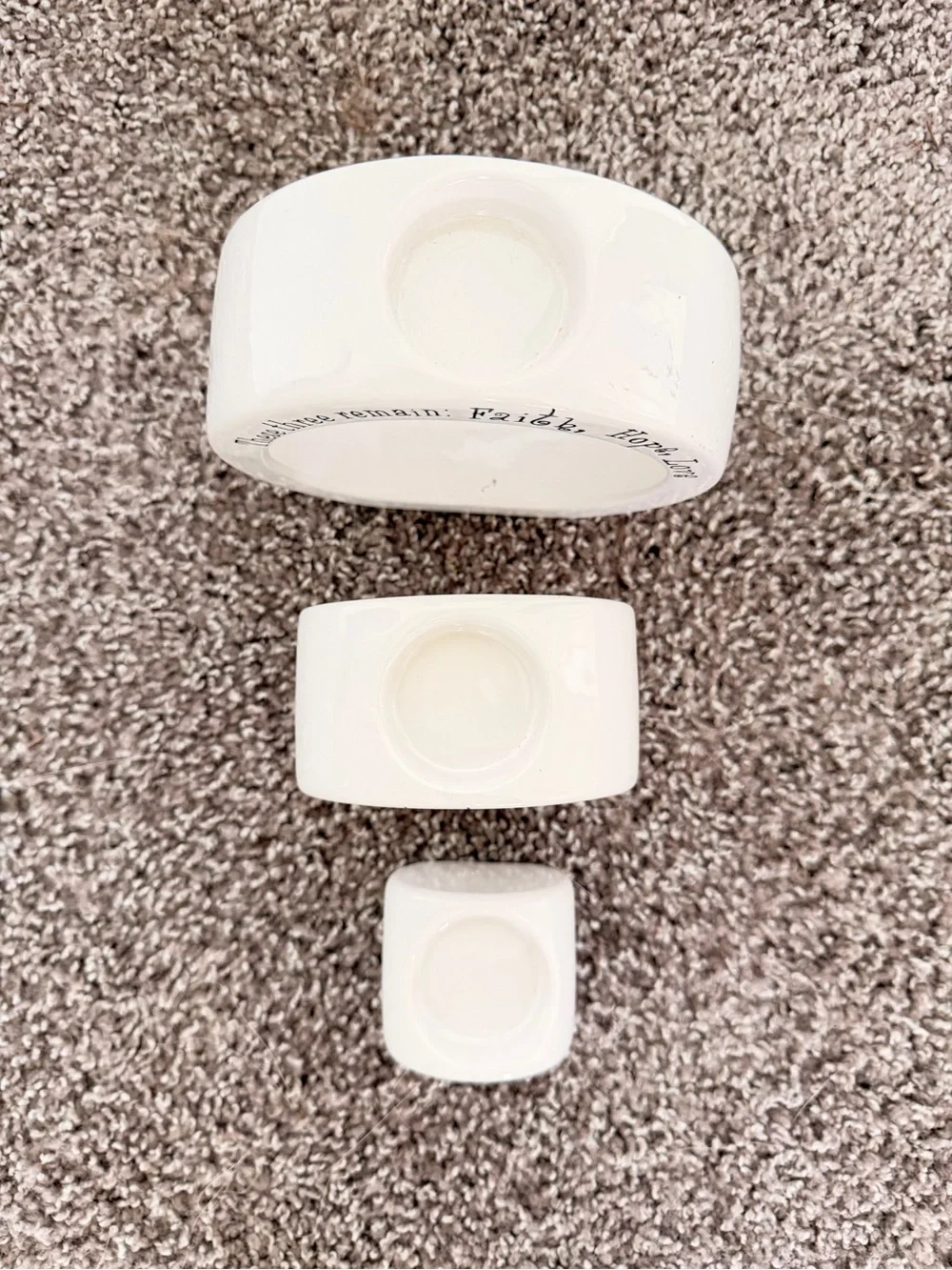 Faith Hope Love White Ceramic Nesting Candle Holders - Set of 3
